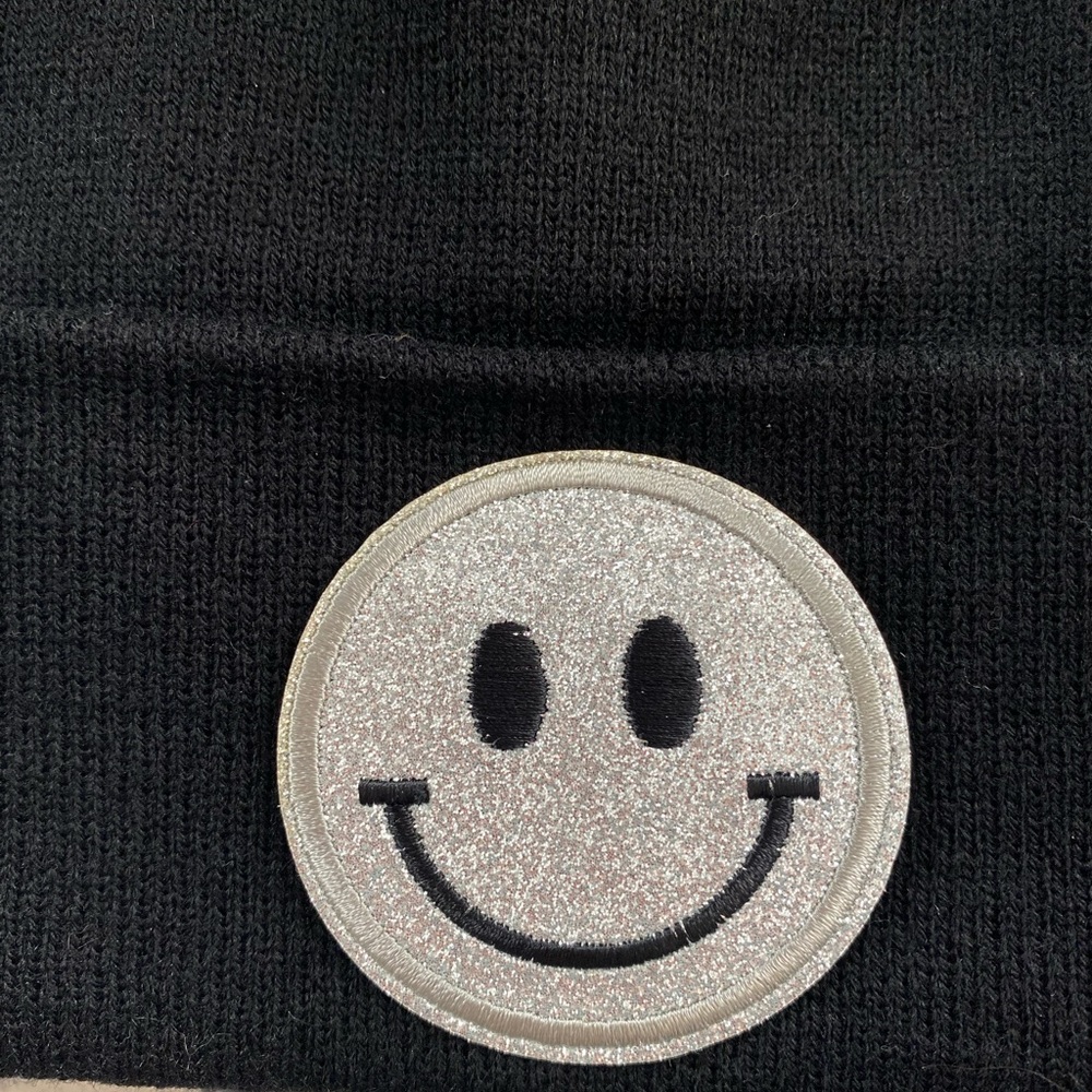 Black Beanie With Smiley Patch - image 2